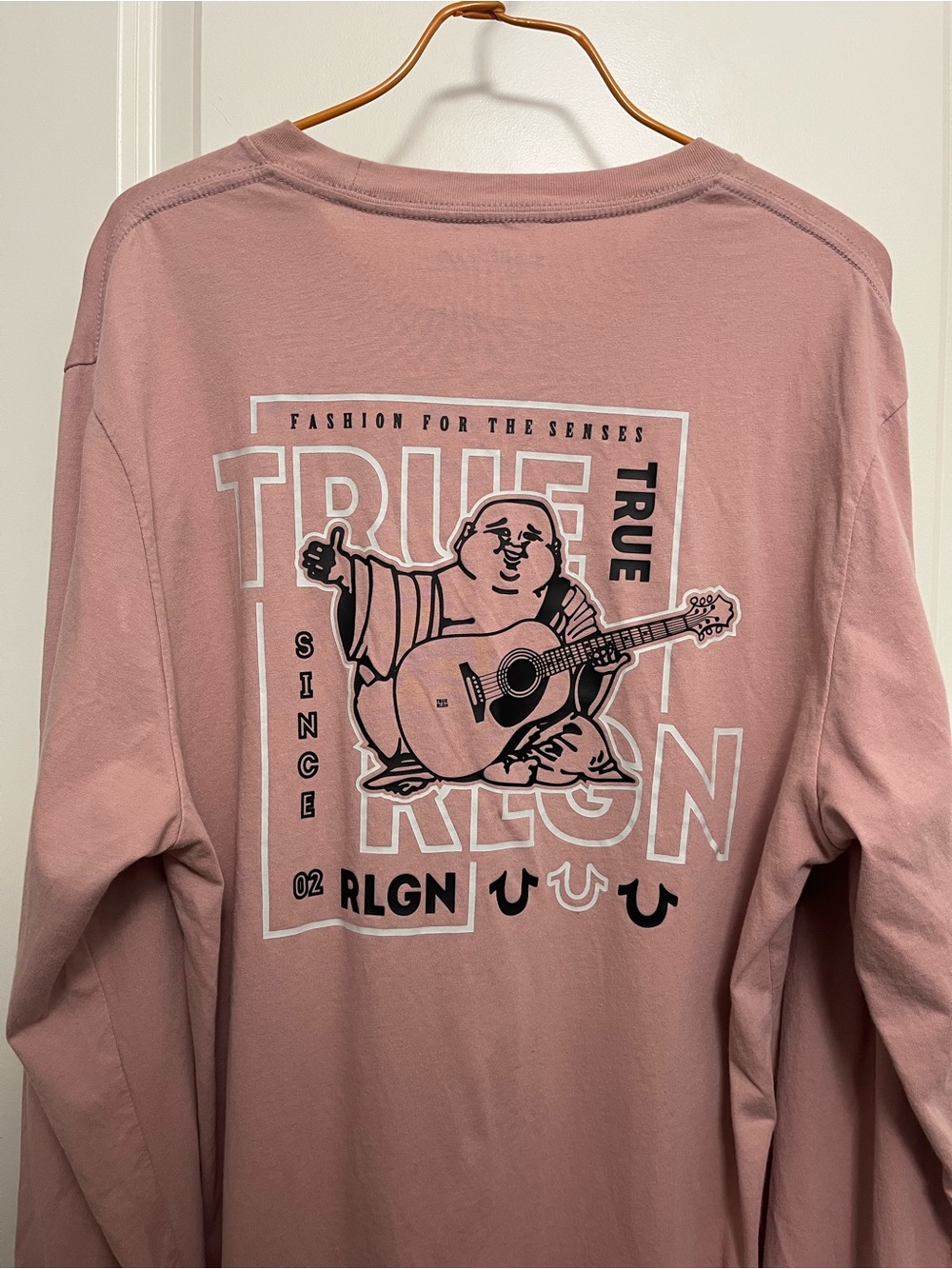 True Religion Men's Pink Buddha Long-Sleeve Tee in size L